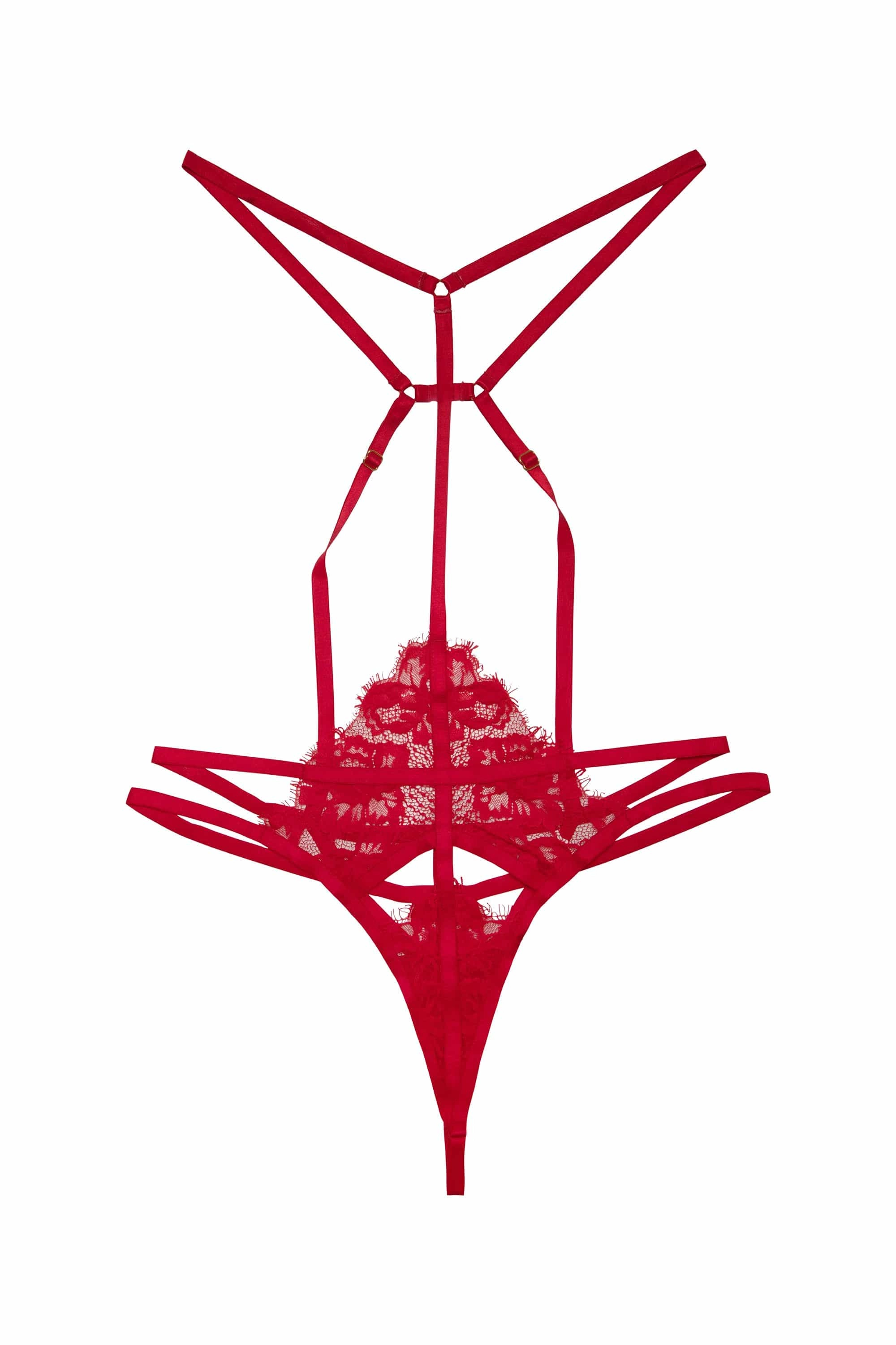 Cherry Red Lace and Strap Harness Brief