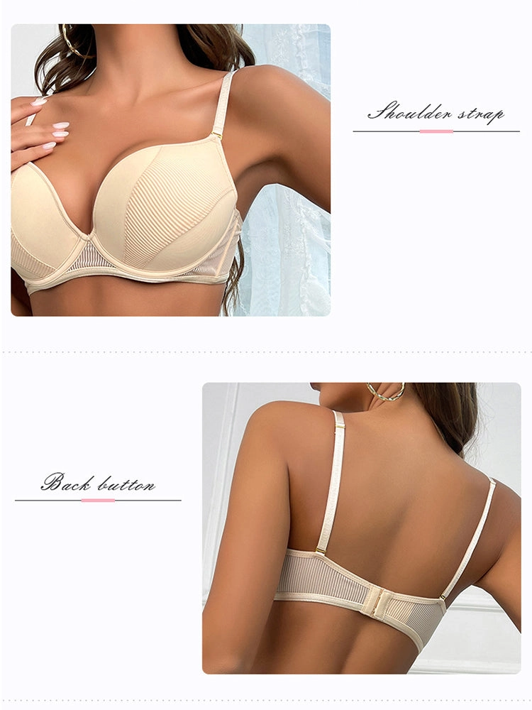 Contrast Color Mesh Push-up Underwire Bra Set
