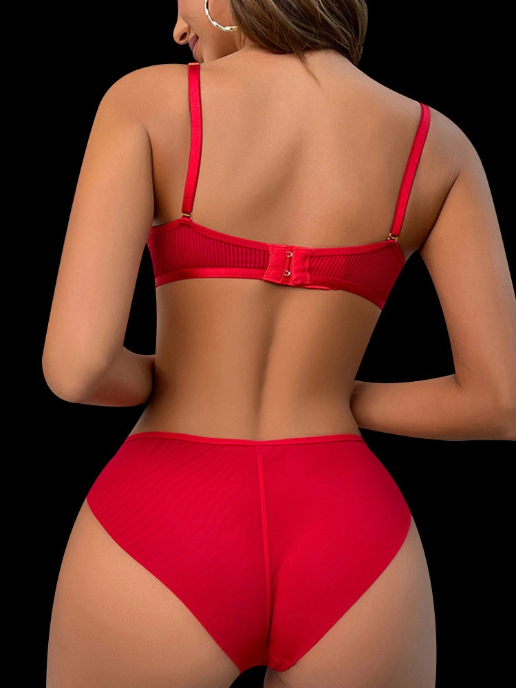 Contrast Color Mesh Push-up Underwire Bra Set