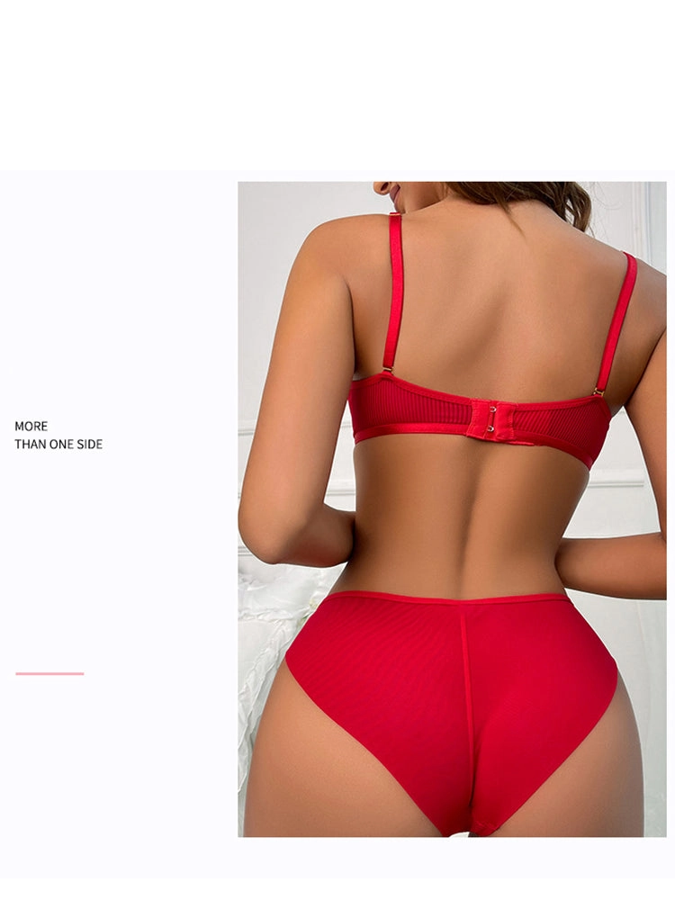 Contrast Color Mesh Push-up Underwire Bra Set