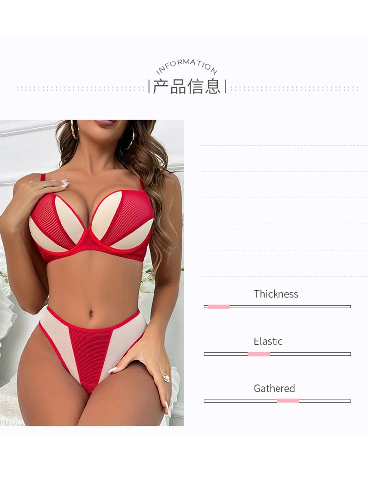 Contrast Color Mesh Push-up Underwire Bra Set