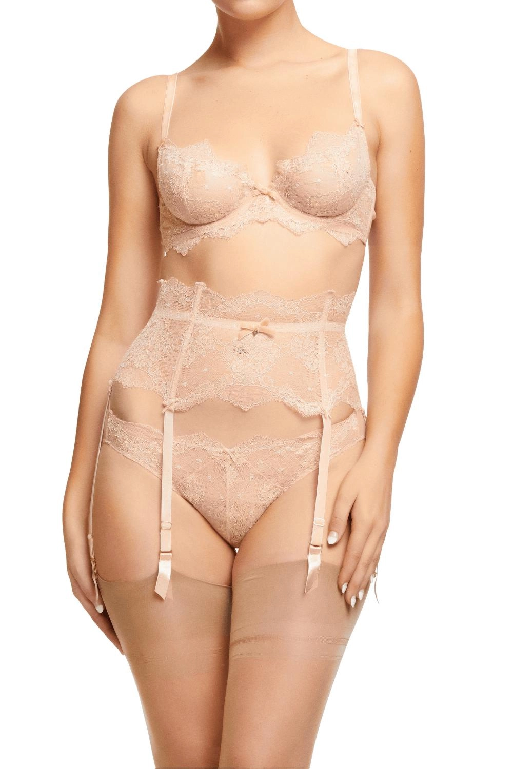 Dita Von Teese Lurex Lace High Waisted Suspender Belt Vintage Peach