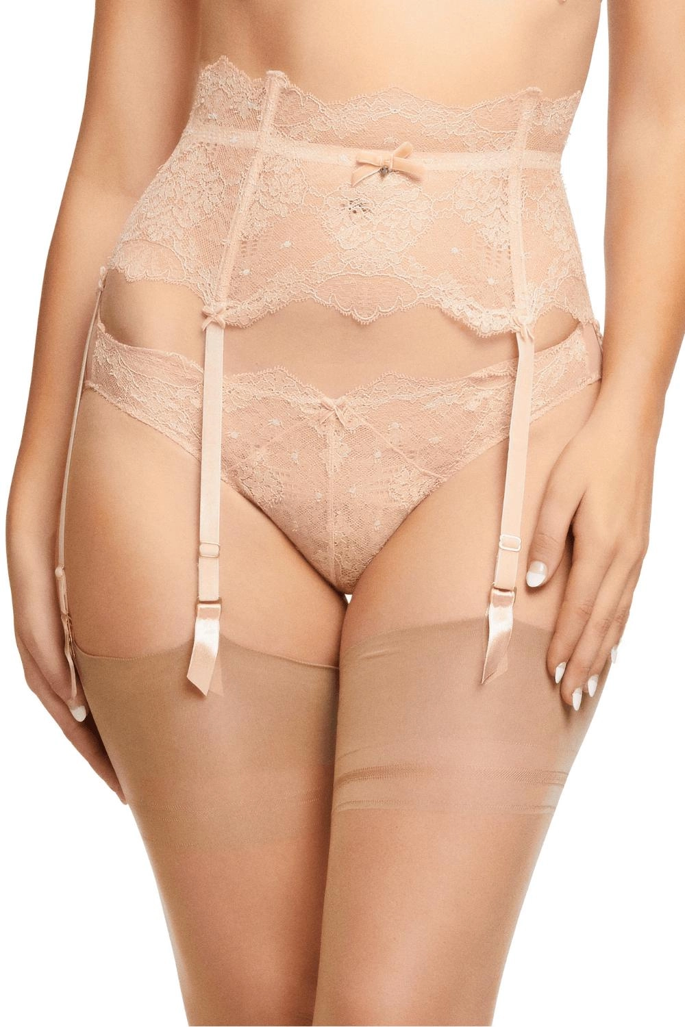 Dita Von Teese Lurex Lace High Waisted Suspender Belt Vintage Peach