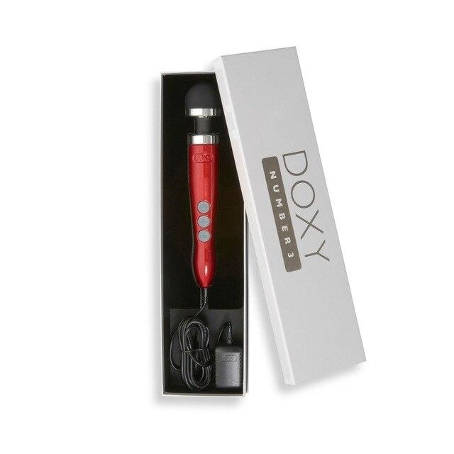 Doxy No 3 Candy Red Diecast Plug-In Vibrating Petite Wand Massager with Screw-On Head