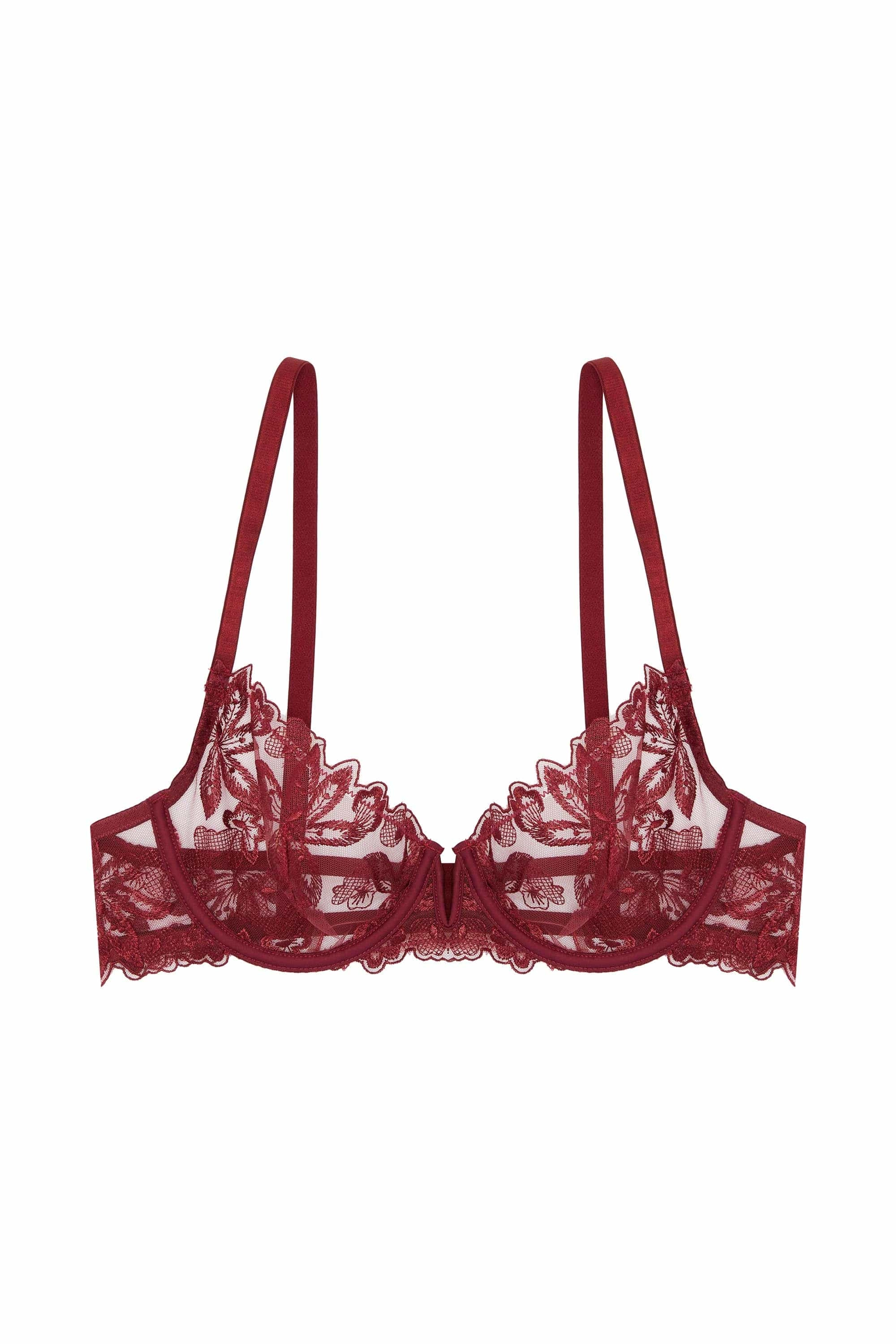 Eva Dark Cherry Graphic Embroidery Balconette Bra