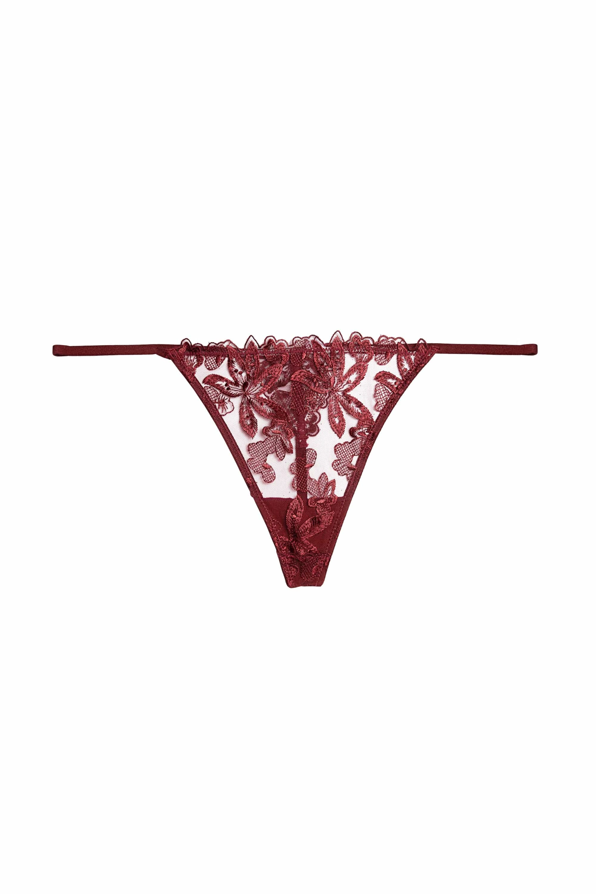 Eva Dark Cherry Graphic Embroidery Thong