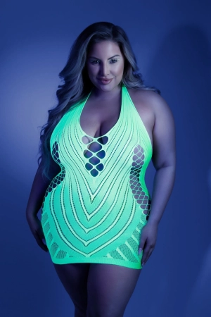 Fantasy Queen Glow Black Light Shock Value Dress Bodystocking Neon Green