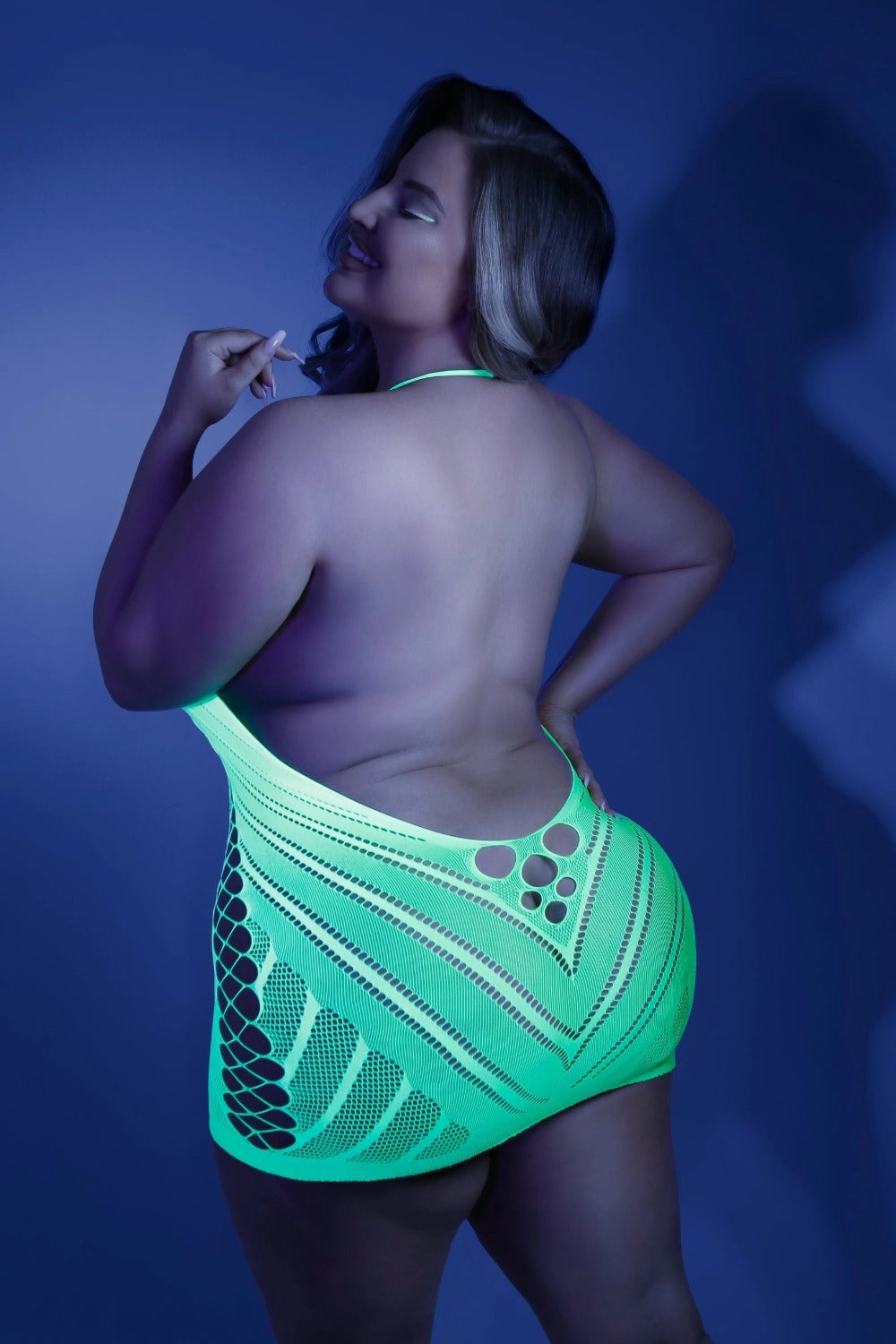 Fantasy Queen Glow Black Light Shock Value Dress Bodystocking Neon Green