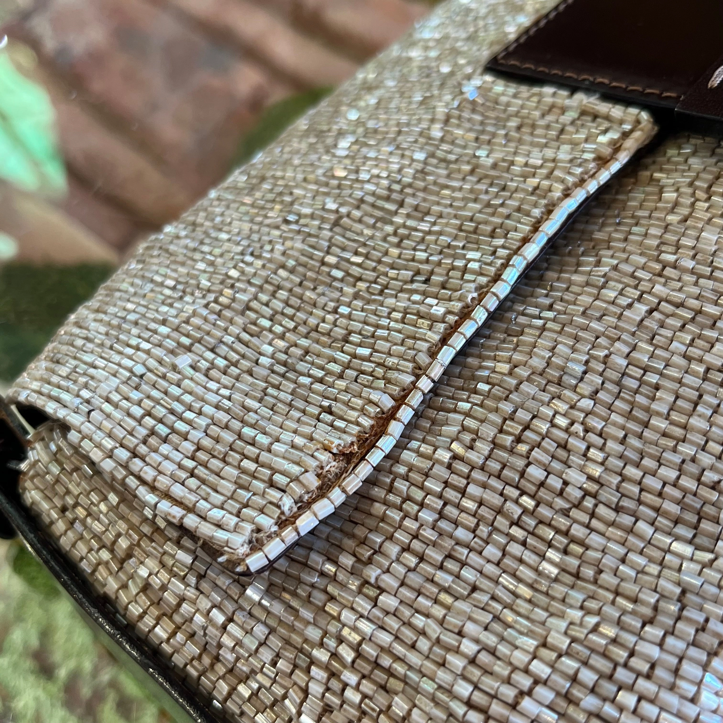 FENDI Baguette Beige Beaded Vintage Shoulder Bag