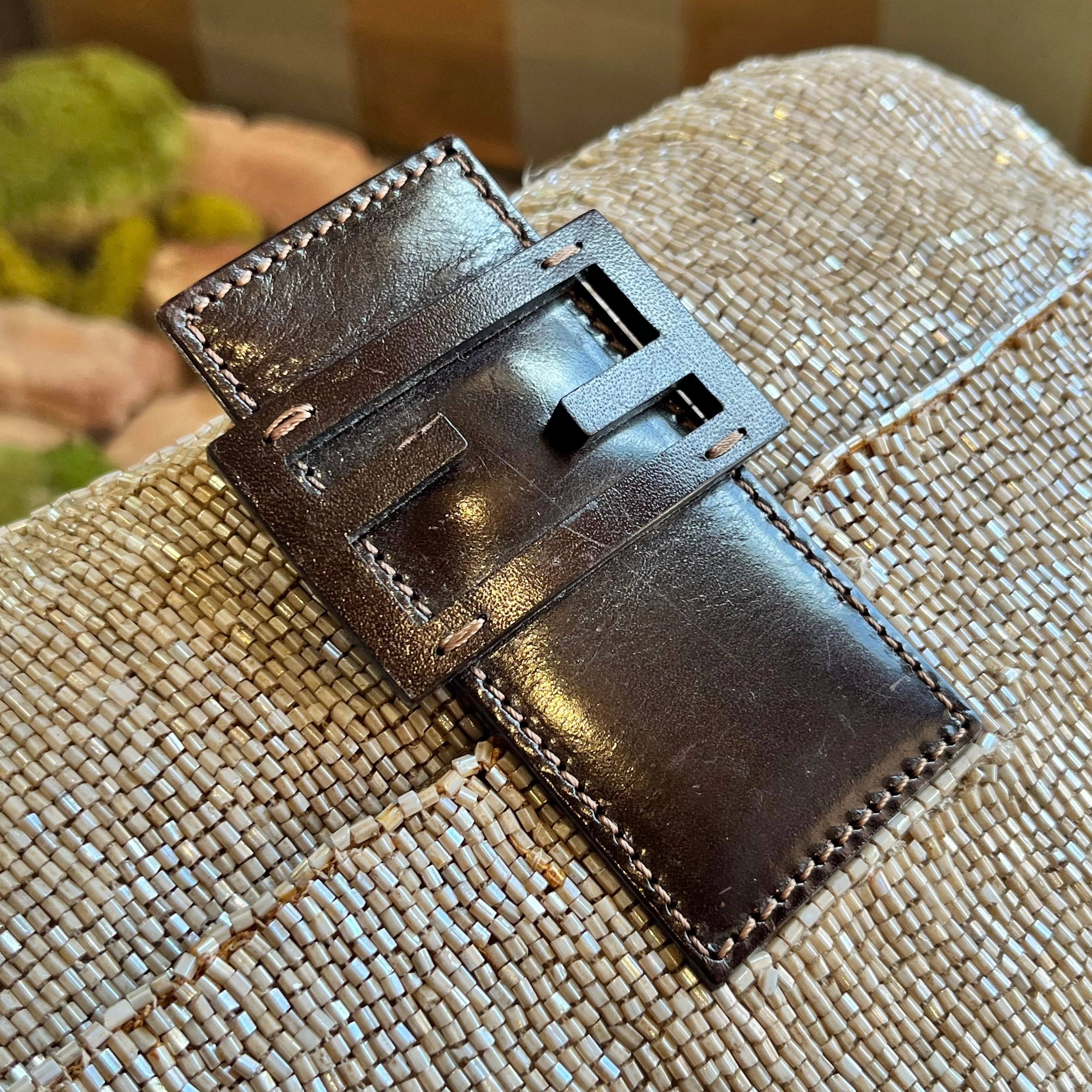 FENDI Baguette Beige Beaded Vintage Shoulder Bag