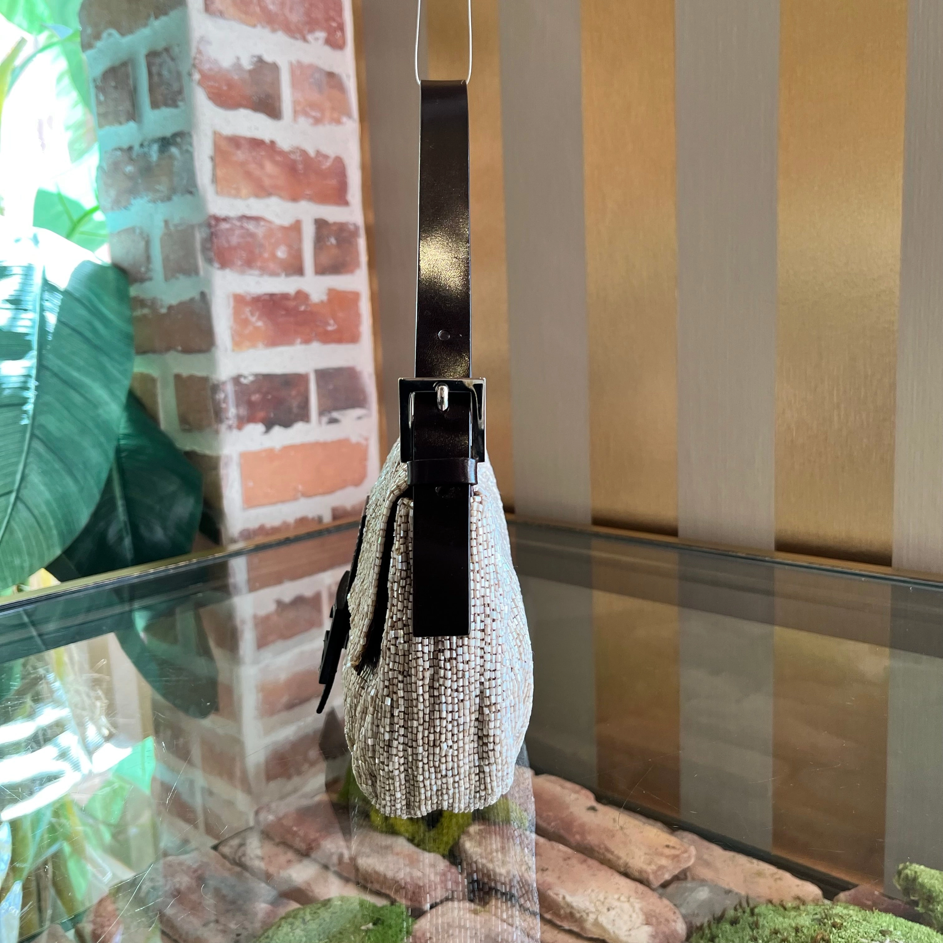 FENDI Baguette Beige Beaded Vintage Shoulder Bag