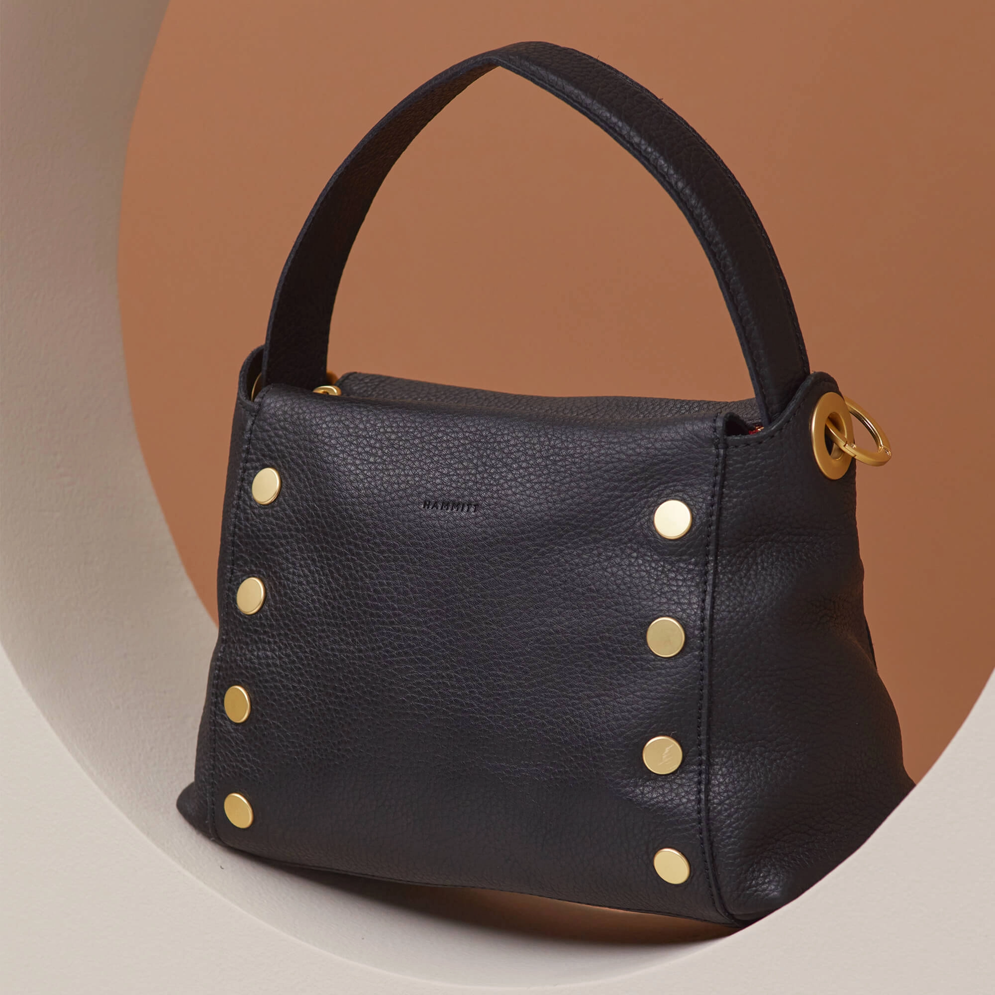 Hammitt Bryant Med Leather Shoulder Bag Black/Brushed Gold Red Zip