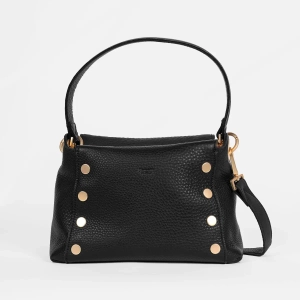 Hammitt Bryant Med Leather Shoulder Bag Black/Brushed Gold Red Zip