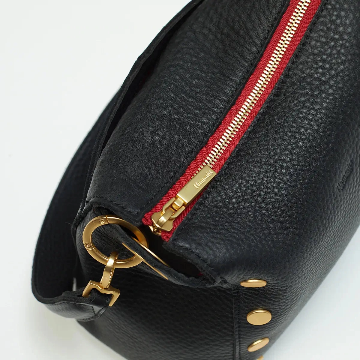 Hammitt Bryant Med Leather Shoulder Bag Black/Brushed Gold Red Zip