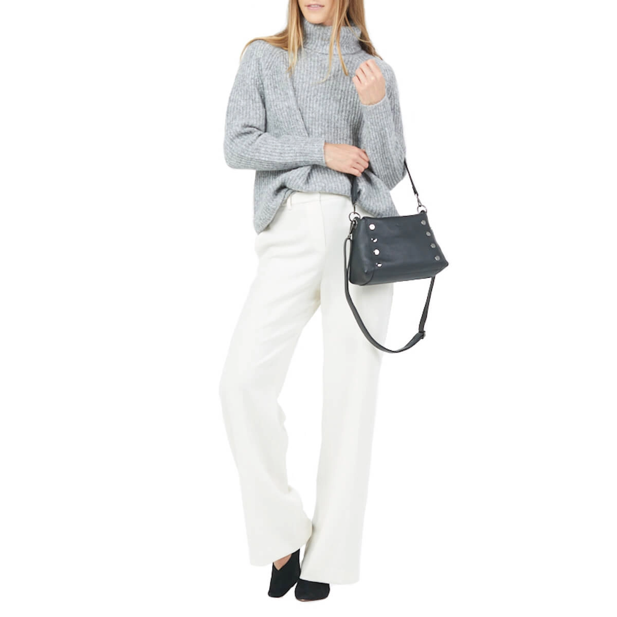 Hammitt Bryant Med Leather Shoulder Bag Black/Gunmetal