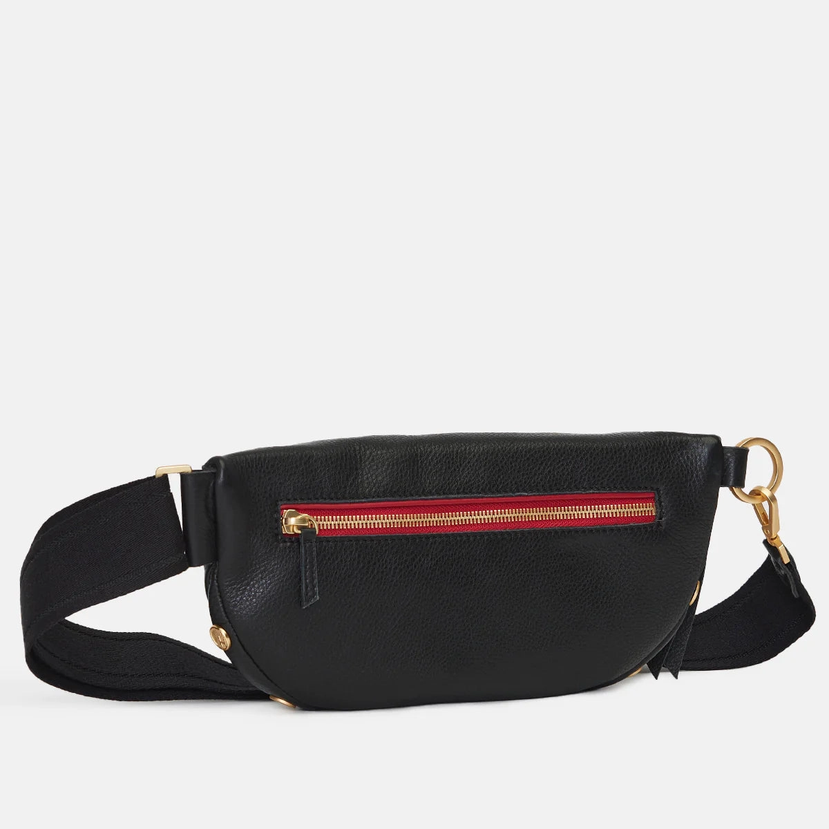 Hammitt Charles Small Leather Crossbody Bag Black/Brushed Gold Red Zip