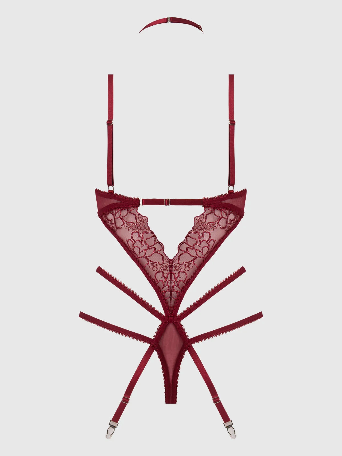 House of Desire Queen Eden Embroidered Lace Teddy Red