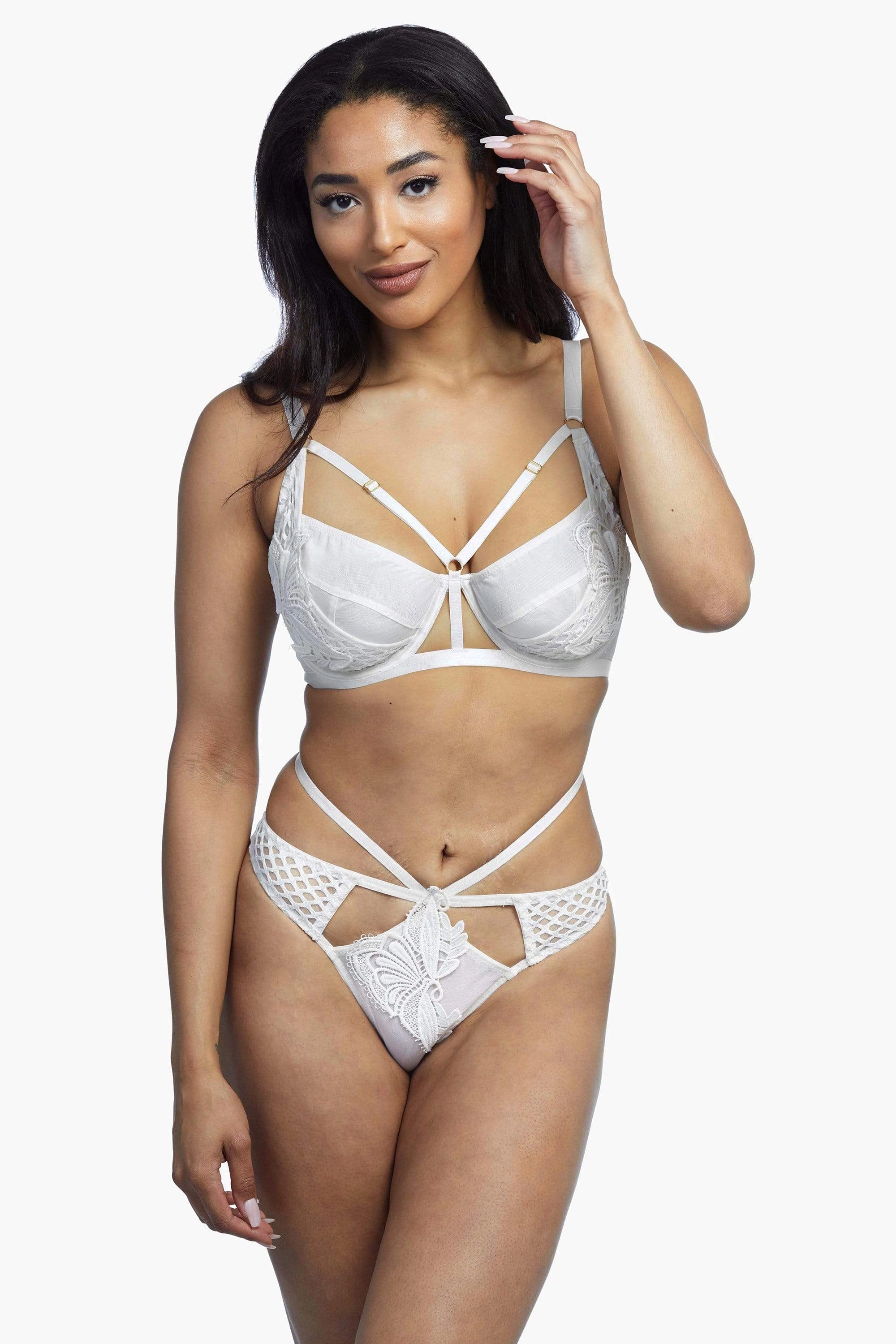 Ivory Keira Fishnet Applique Strappy Thong