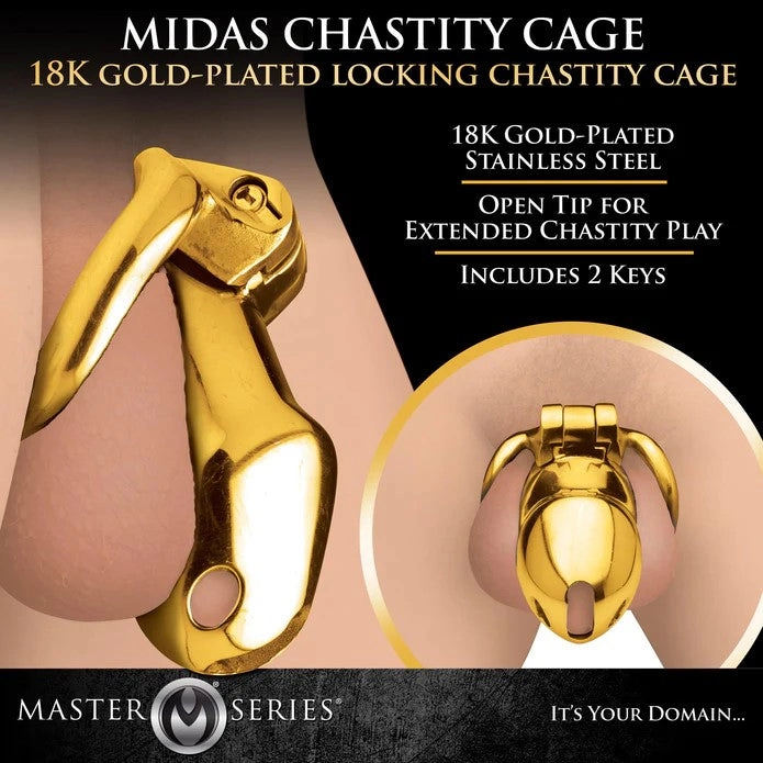 Midas 18K Gold-Plated Locking Chastity Cock Cage