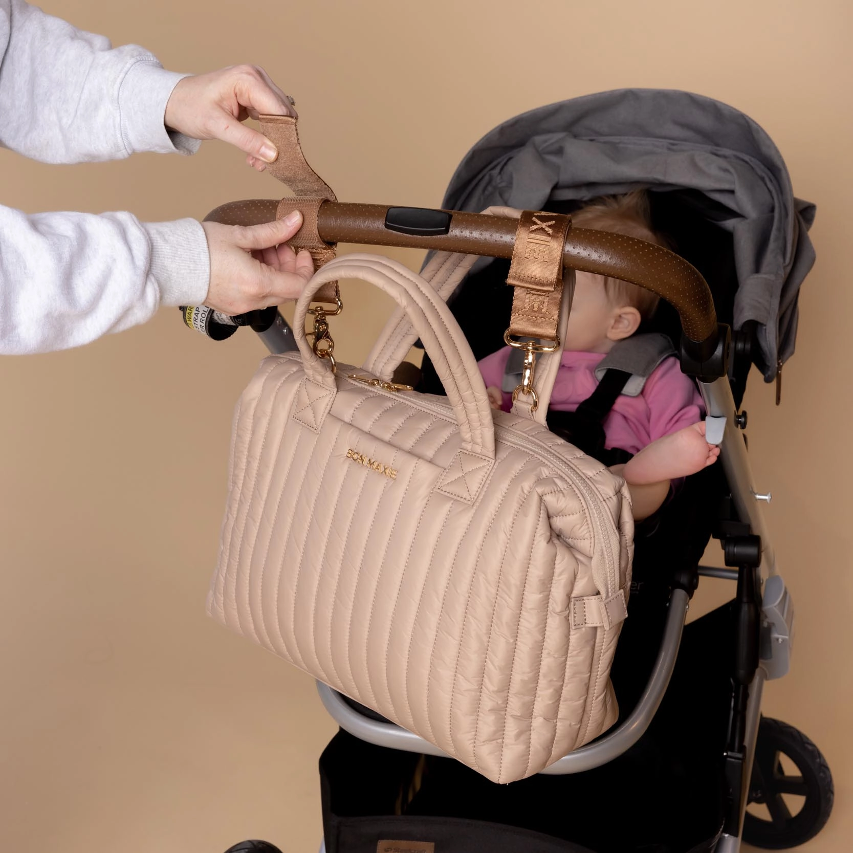 No-Slip Velcro Pram Straps -- Tan