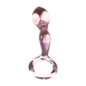 PINK GLASS BULBOUS TIPPED PLUG WITH HANDLE
