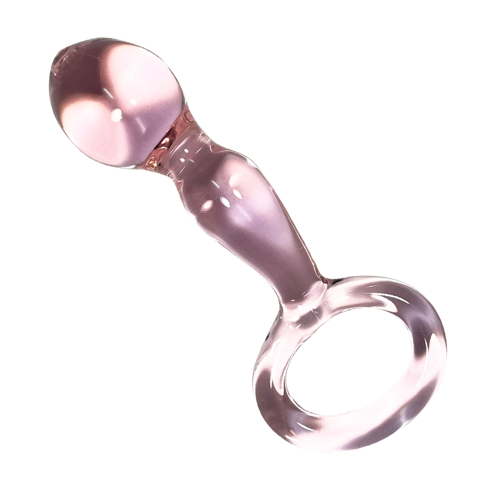 PINK GLASS BULBOUS TIPPED PLUG WITH HANDLE