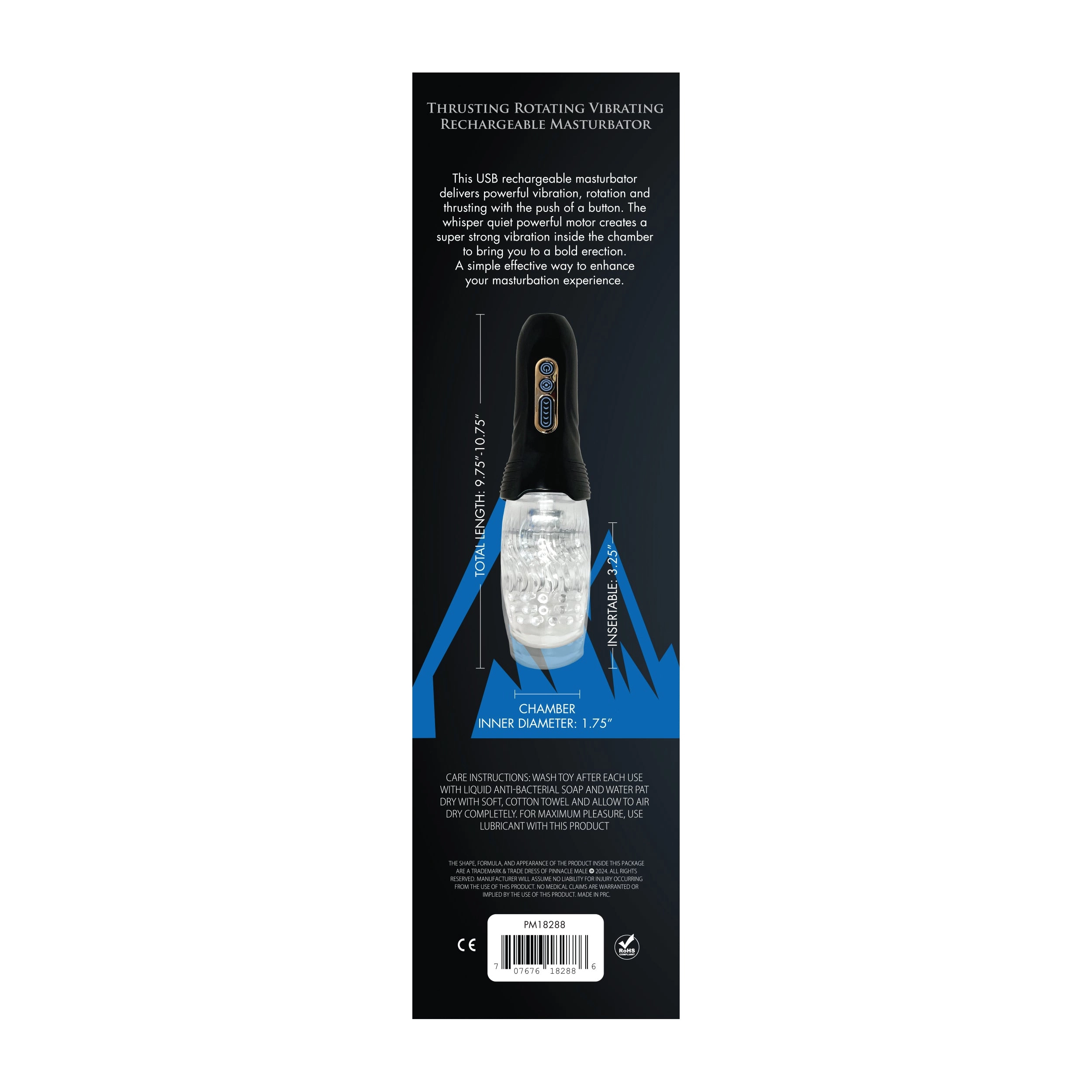 Pinnacle Male Thrusting Rotating Vibrating Rechargeable Masturbator