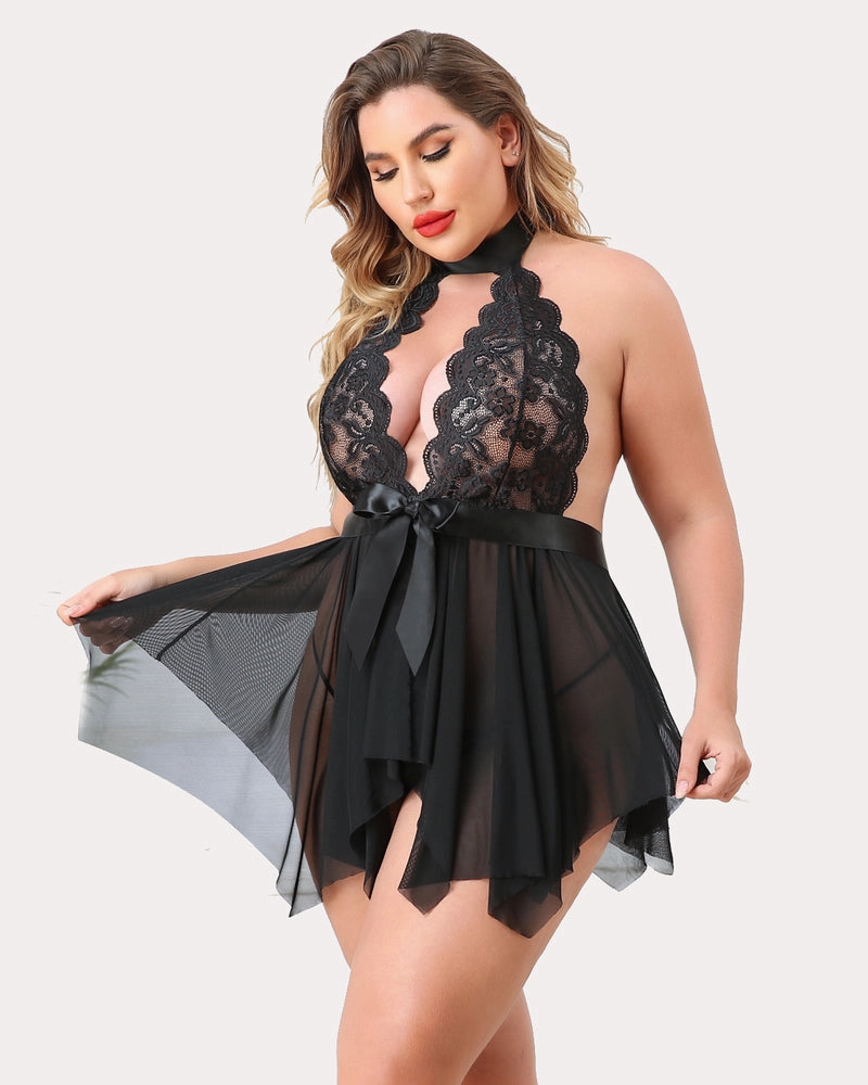 Plus Size Leopard Print Lace Lingerie