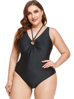 Plus Size Solid Color Cutout One Piece Swimsuits
