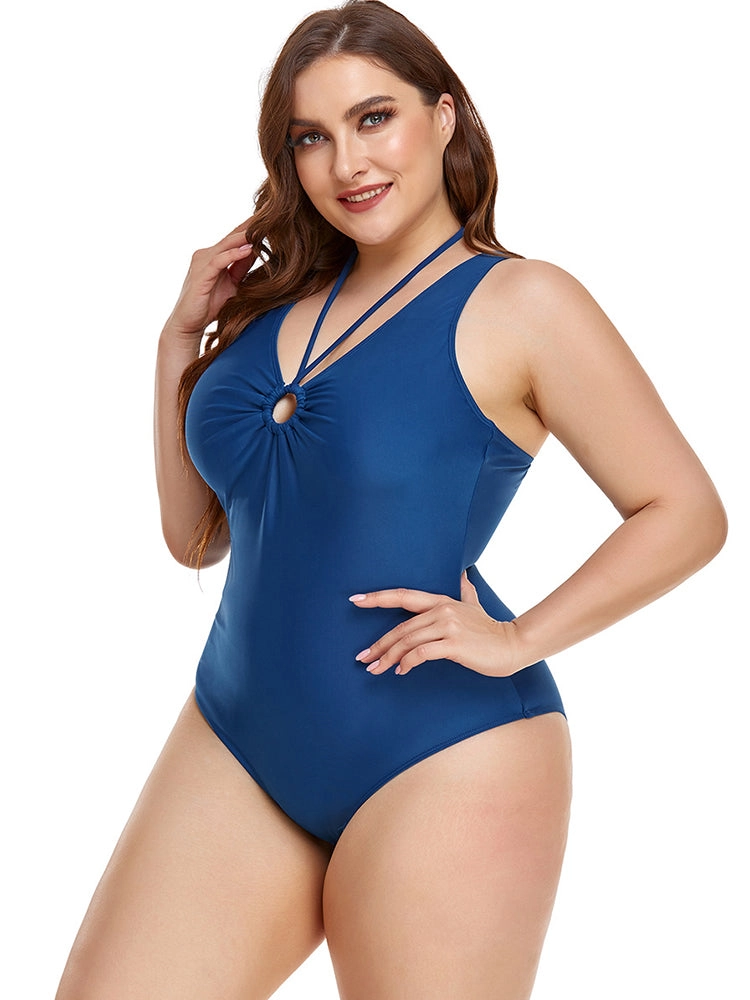Plus Size Solid Color Cutout One Piece Swimsuits