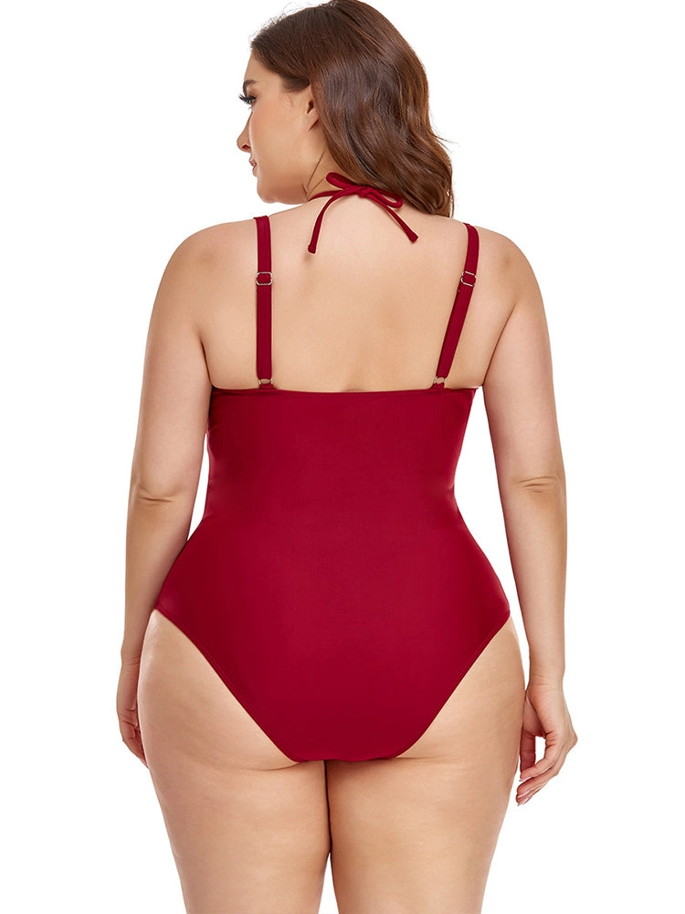 Plus Size Solid Color Cutout One Piece Swimsuits