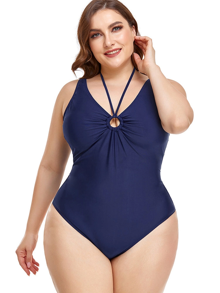 Plus Size Solid Color Cutout One Piece Swimsuits