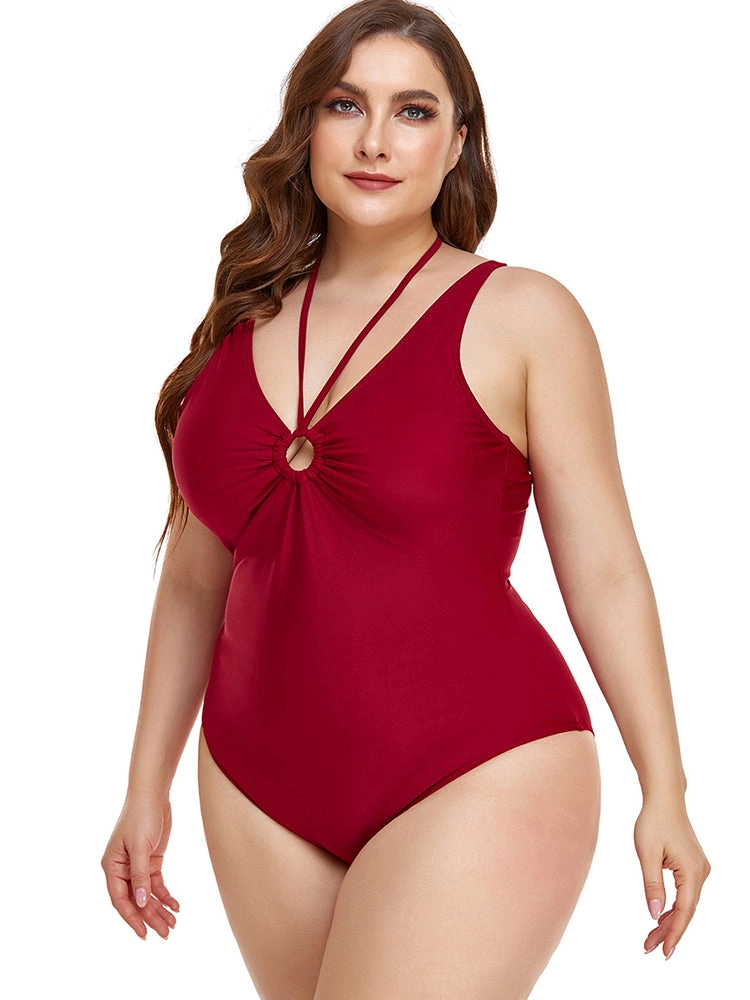 Plus Size Solid Color Cutout One Piece Swimsuits