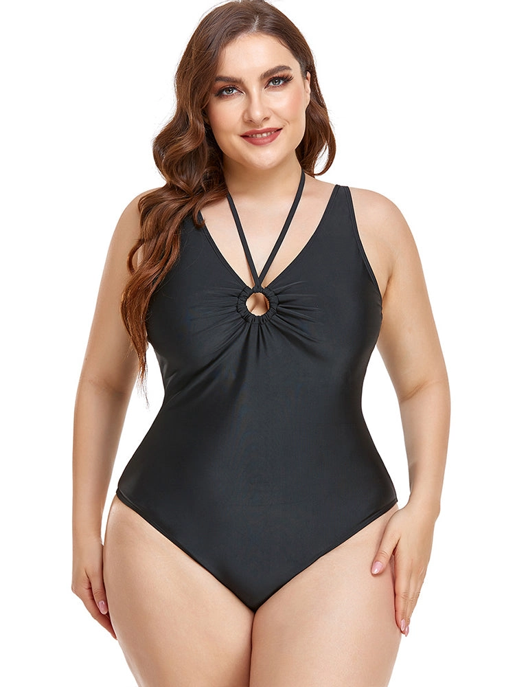 Plus Size Solid Color Cutout One Piece Swimsuits
