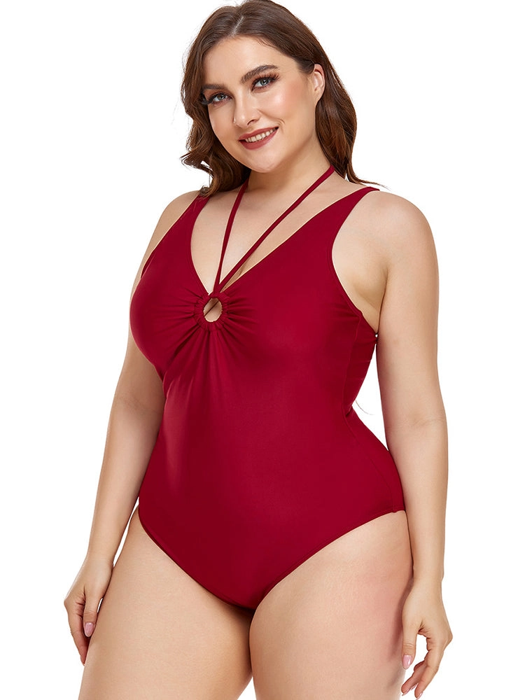 Plus Size Solid Color Cutout One Piece Swimsuits