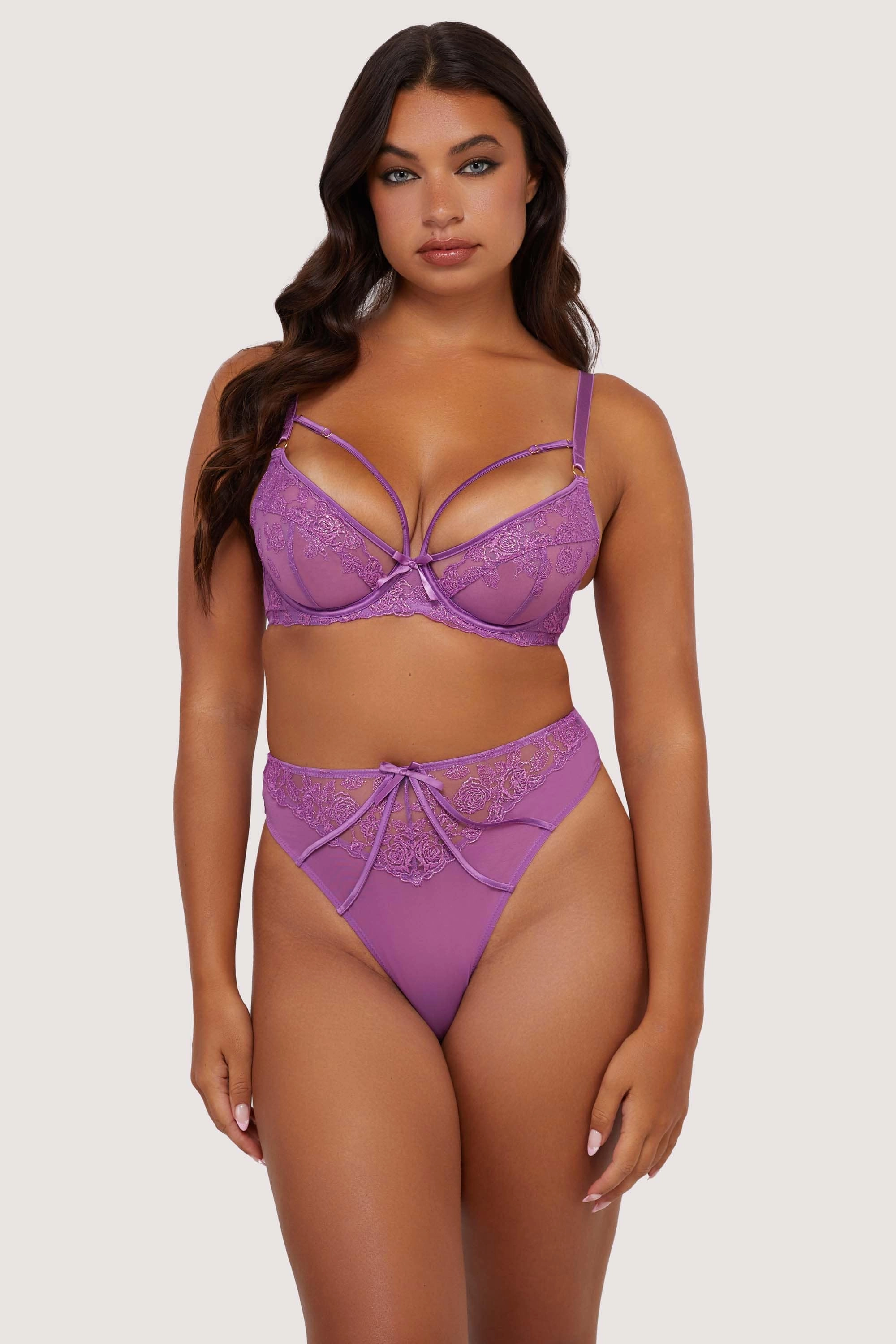 Rosanna Purple Embroidery High Waist Thong