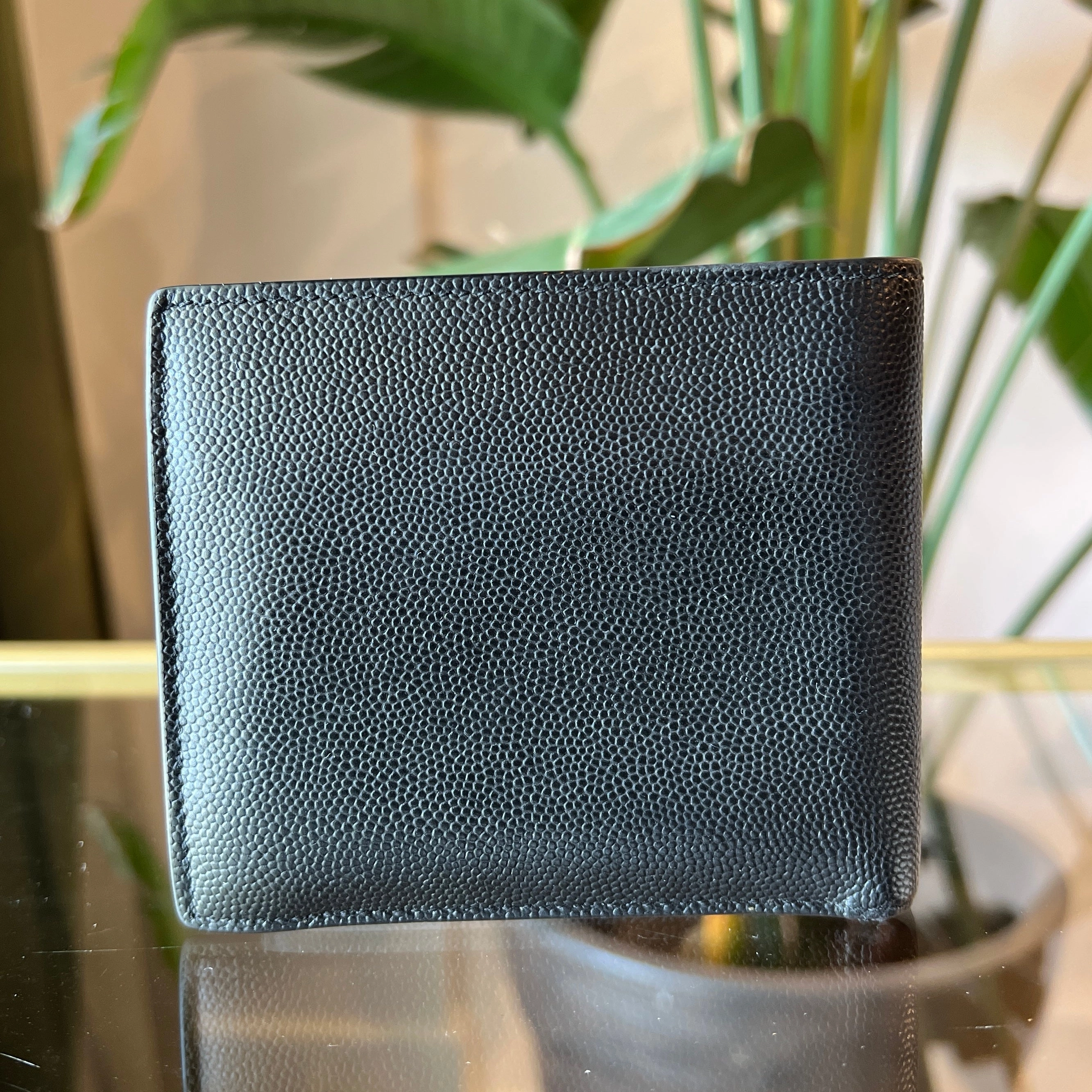 SAINT LAURENT East West In Grain De Poudre Embossed Leather Wallet