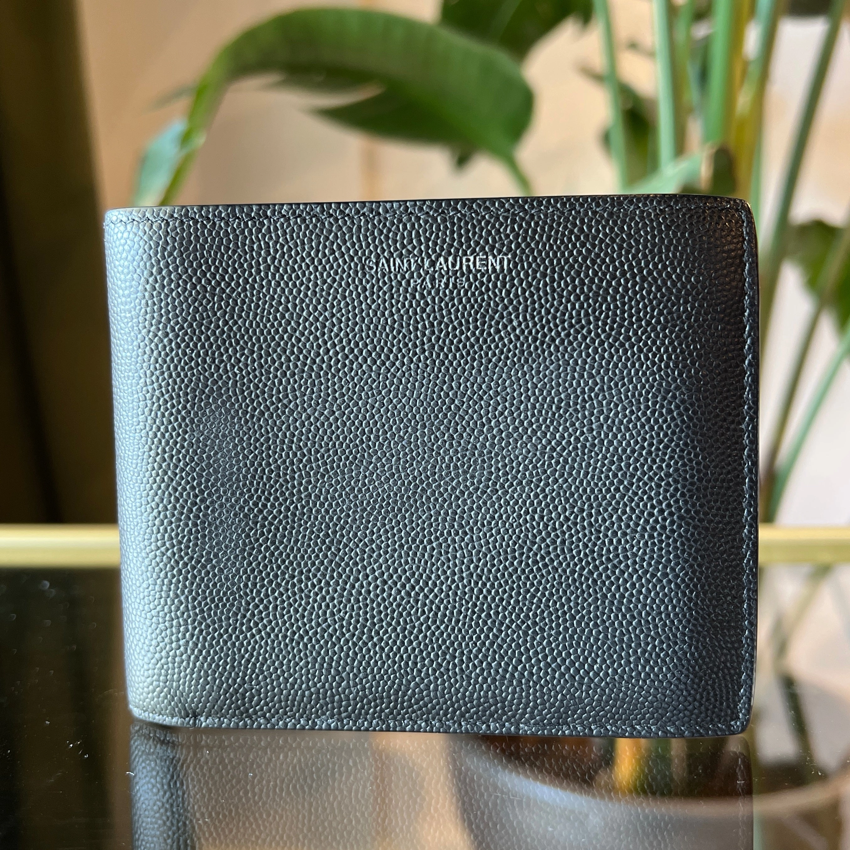 SAINT LAURENT East West In Grain De Poudre Embossed Leather Wallet