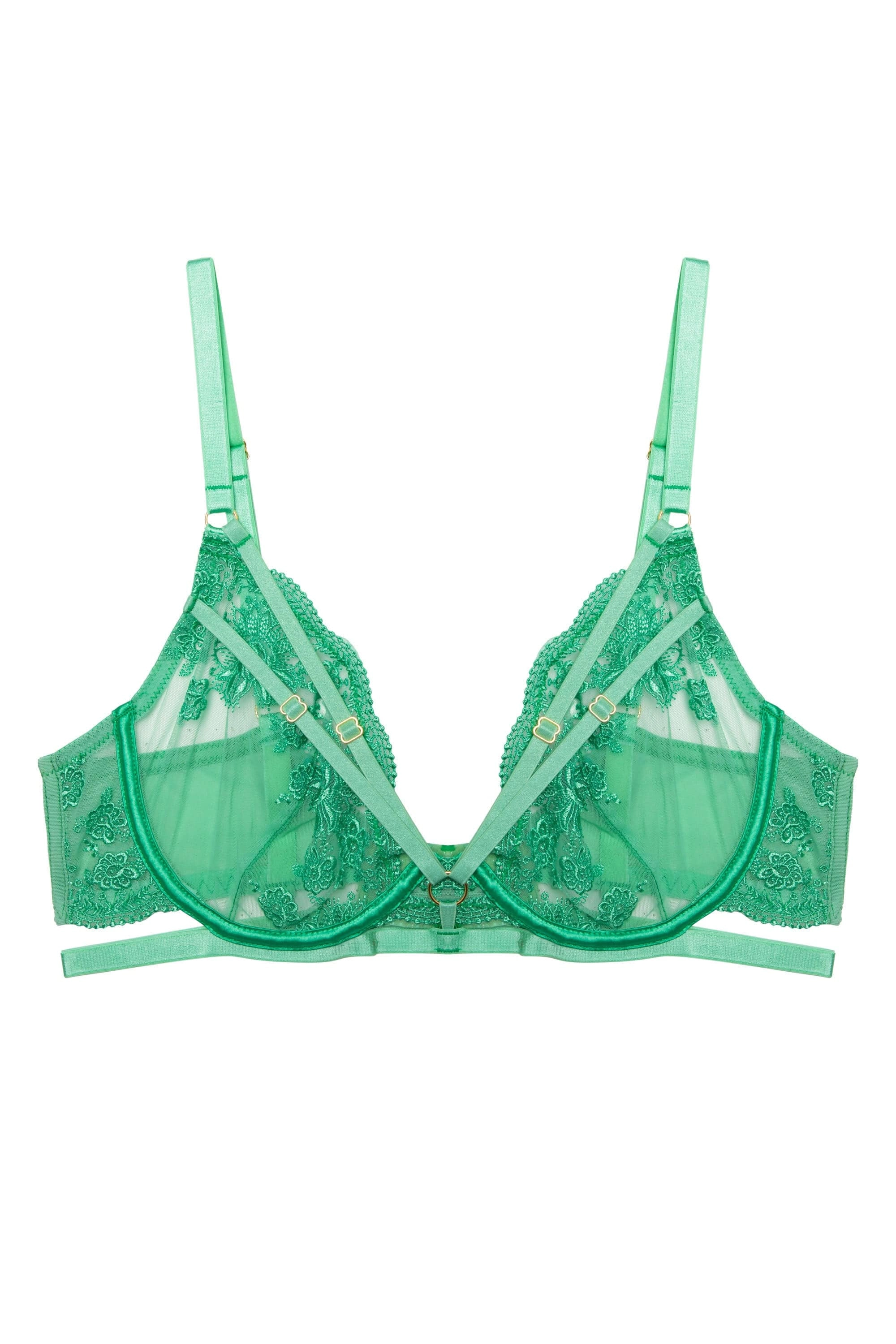Sarina Green Embroidery Strap Plunge Bra With Detachable Harness