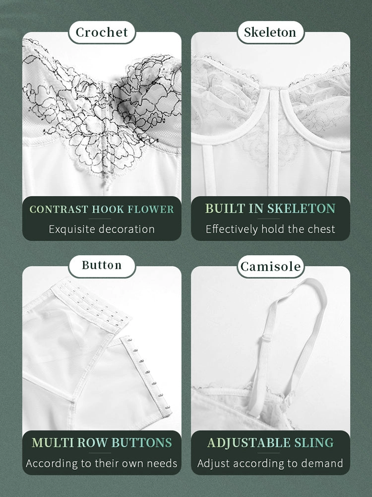 Sexy Floral Embroidery Top Lingerie Corset With Sling Fish Bone