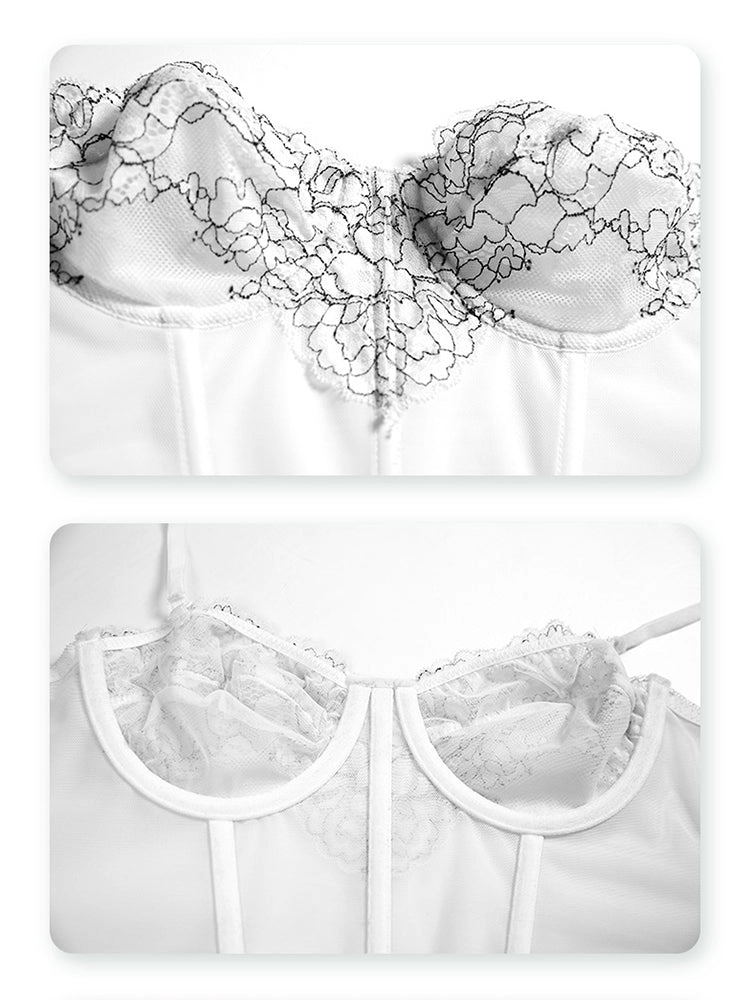 Sexy Floral Embroidery Top Lingerie Corset With Sling Fish Bone