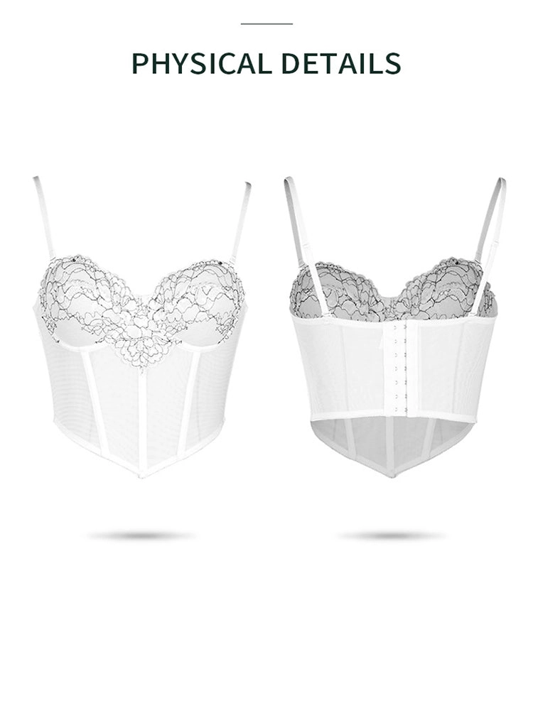 Sexy Floral Embroidery Top Lingerie Corset With Sling Fish Bone