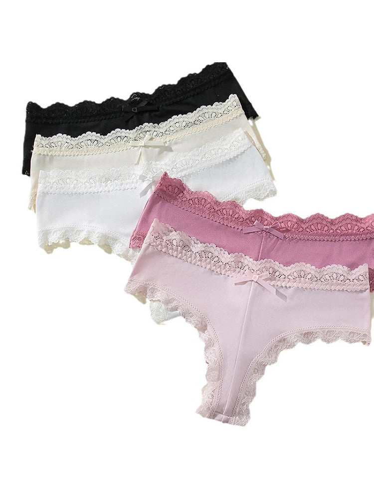 Sexy Lace Mid-Waist Bowknot Briefs