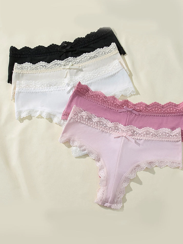 Sexy Lace Mid-Waist Bowknot Briefs
