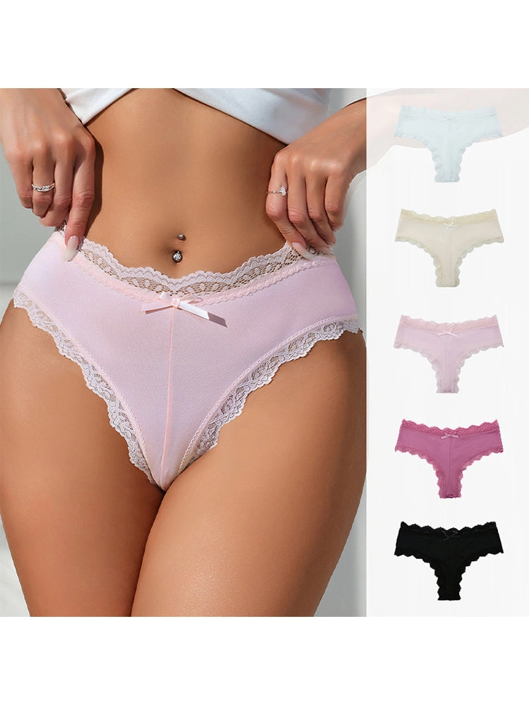 Sexy Lace Mid-Waist Bowknot Briefs