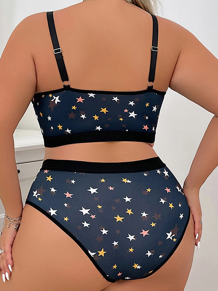 Sexy Star Print Lace Bralette and Panty Set