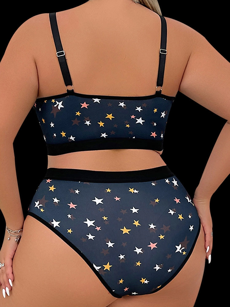 Sexy Star Print Lace Bralette and Panty Set