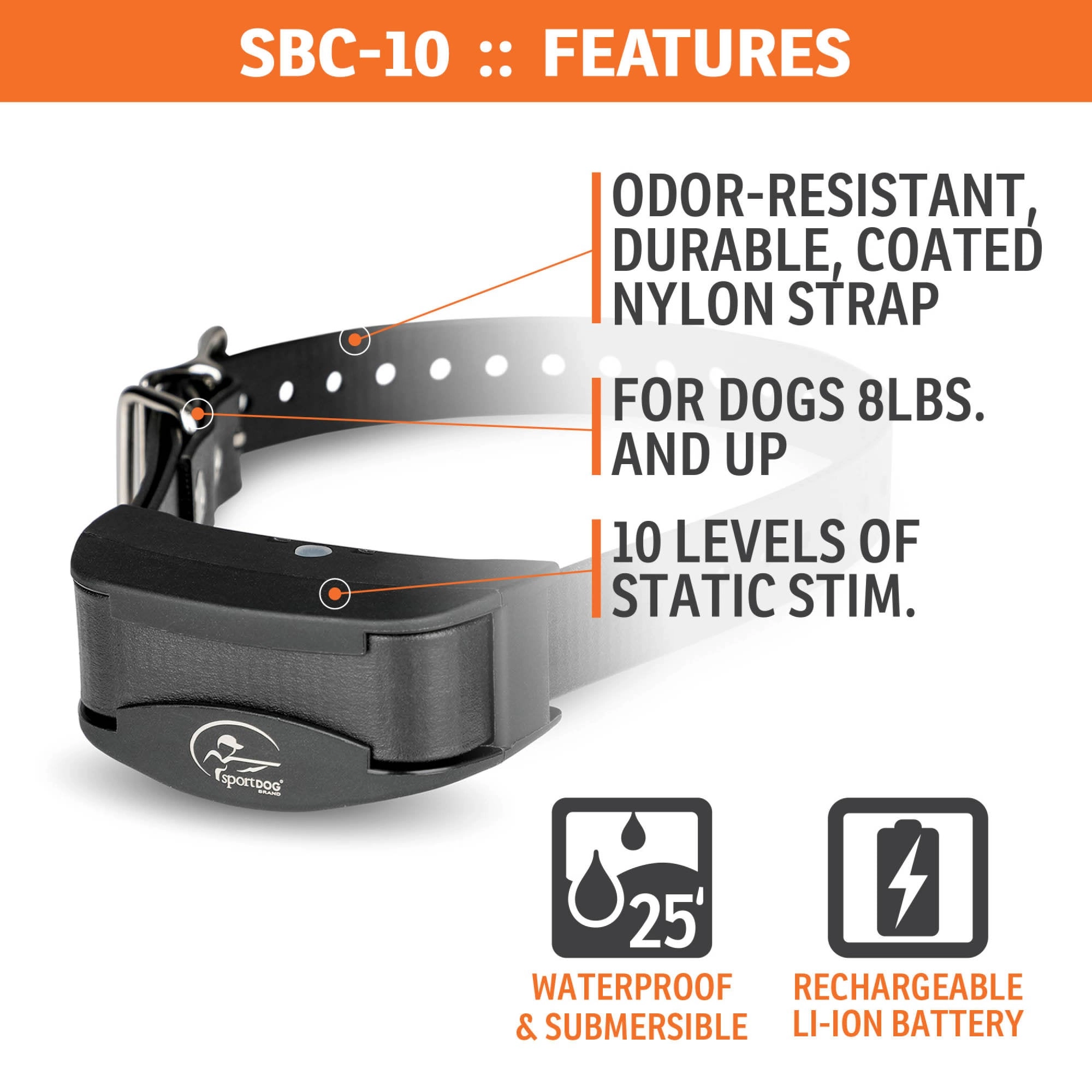SportDOG Brand NoBark 10 Collar - Rechargeable, Programmable Bark Collar - Waterproof & Submersible, Black