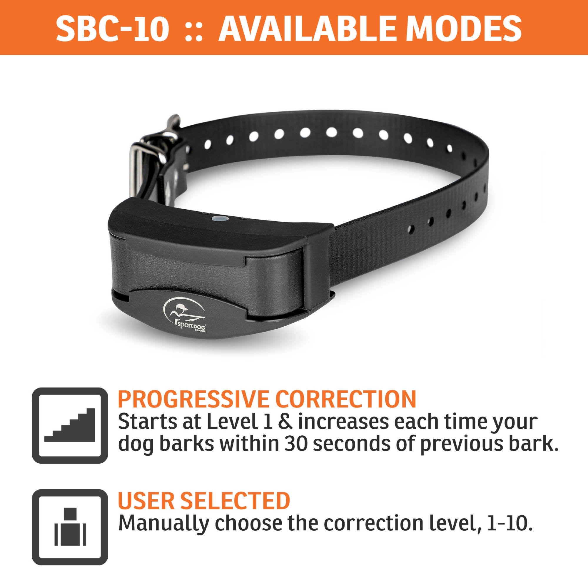 SportDOG Brand NoBark 10 Collar - Rechargeable, Programmable Bark Collar - Waterproof & Submersible, Black