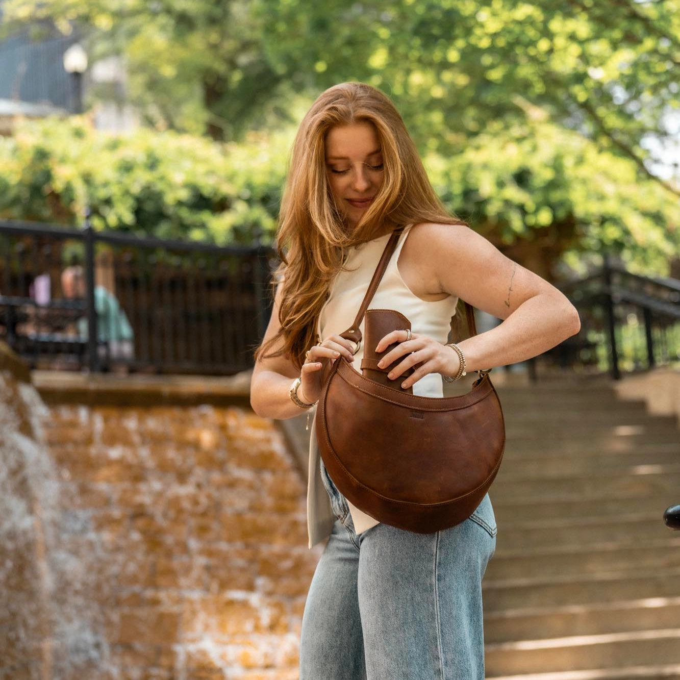 The Luna Fine Leather Crescent Shoulder Bag Purse